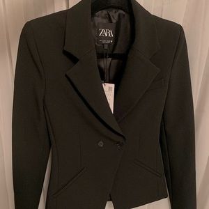 ZARA Women’s Black Blazer Fitted 2 Button Suit Jacket, Size